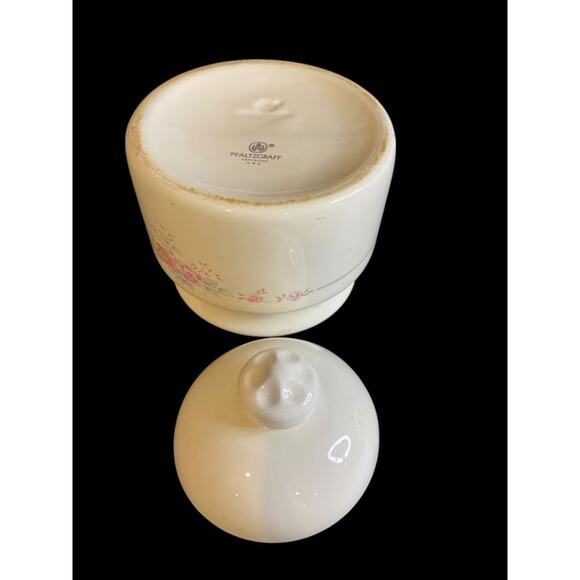 Vintage Pfaltzgraff Trousseau Lidded Sugar Bowl Ivory Floral - Picture 7 of 7